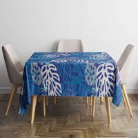 Blue Aloha Hawaiian Tablecloth Monstera Hibiscus Tropical Pattern LT19 - Polynesian Pride