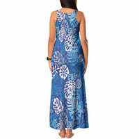 Blue Aloha Hawaiian Tank Maxi Dress Monstera Hibiscus Tropical Pattern LT19 - Polynesian Pride