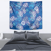 Blue Aloha Hawaiian Tapestry Monstera Hibiscus Tropical Pattern LT19 - Polynesian Pride