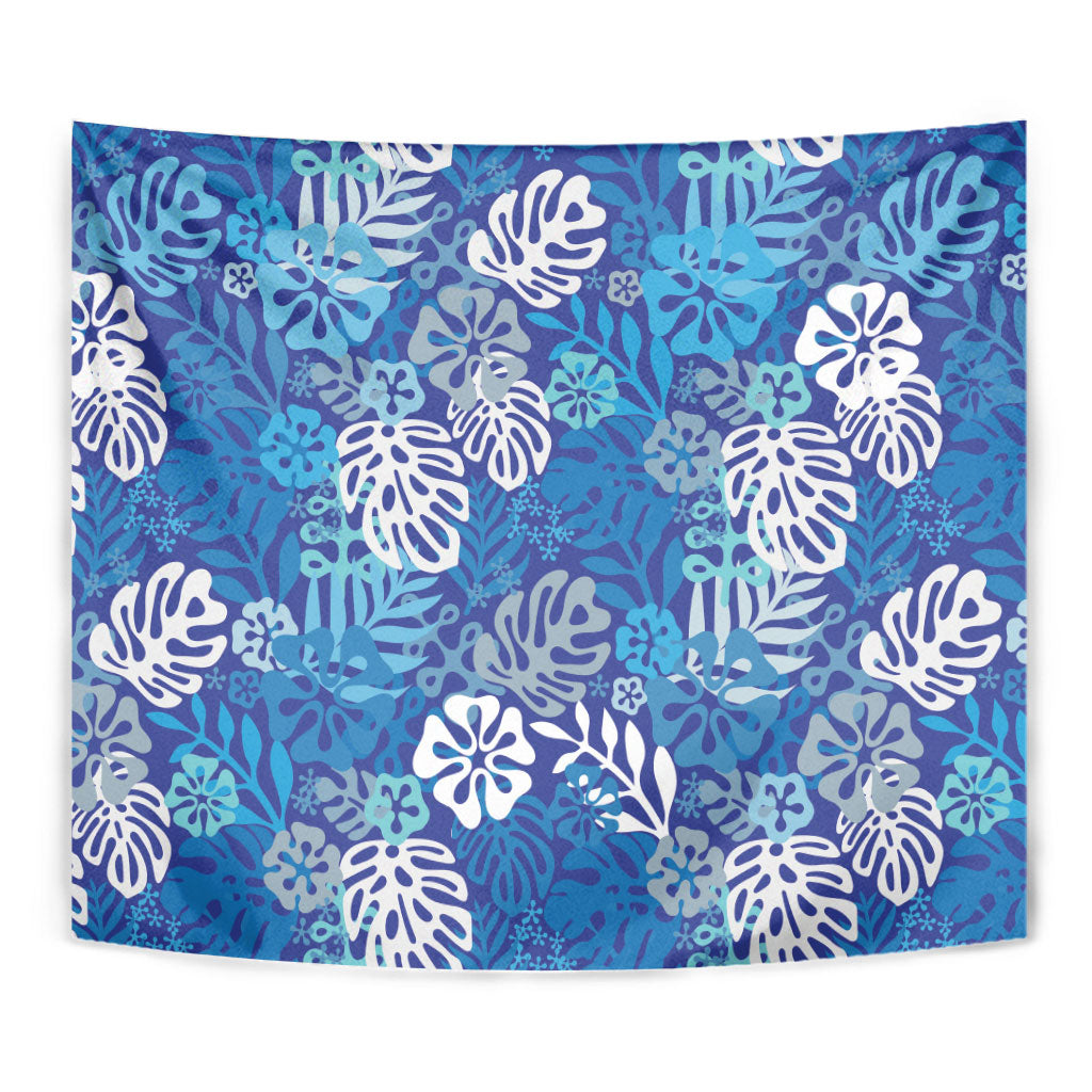 Blue Aloha Hawaiian Tapestry Monstera Hibiscus Tropical Pattern LT19 - Polynesian Pride