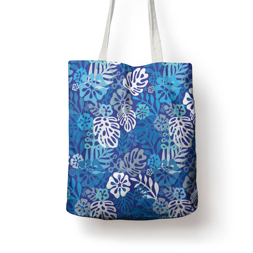 Blue Aloha Hawaiian Tote Bag Monstera Hibiscus Tropical Pattern LT19 - Polynesian Pride