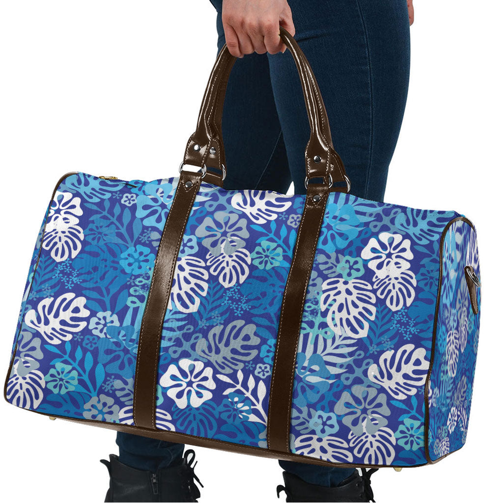 Blue Aloha Hawaiian Travel Bag Monstera Hibiscus Tropical Pattern LT19 - Polynesian Pride