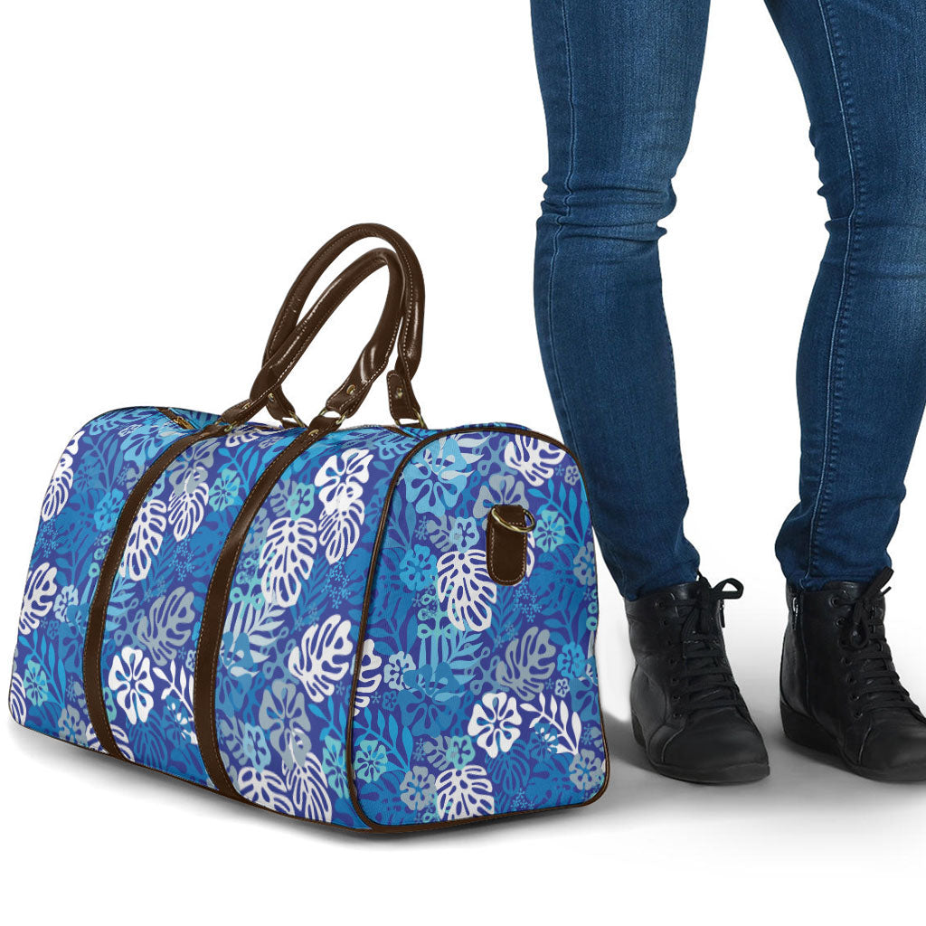 Blue Aloha Hawaiian Travel Bag Monstera Hibiscus Tropical Pattern LT19 - Polynesian Pride