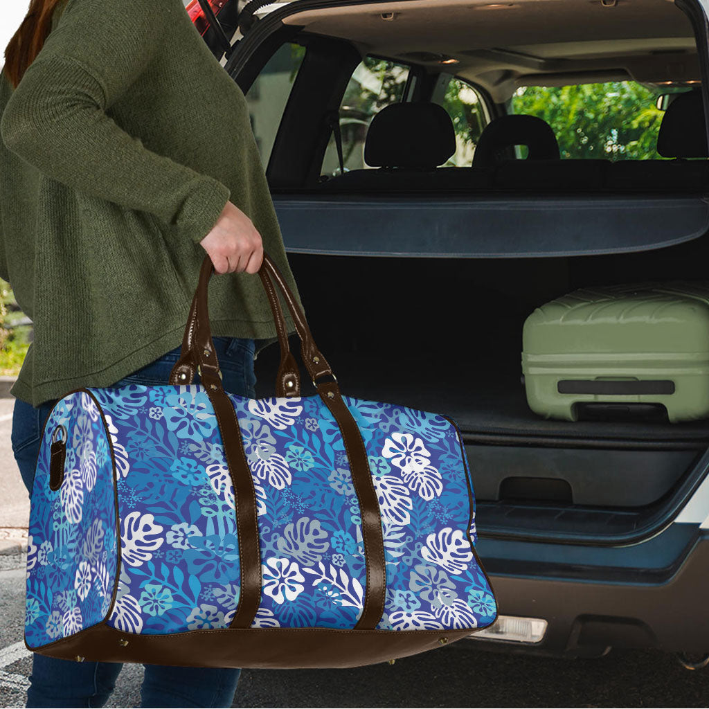 Blue Aloha Hawaiian Travel Bag Monstera Hibiscus Tropical Pattern LT19 - Polynesian Pride