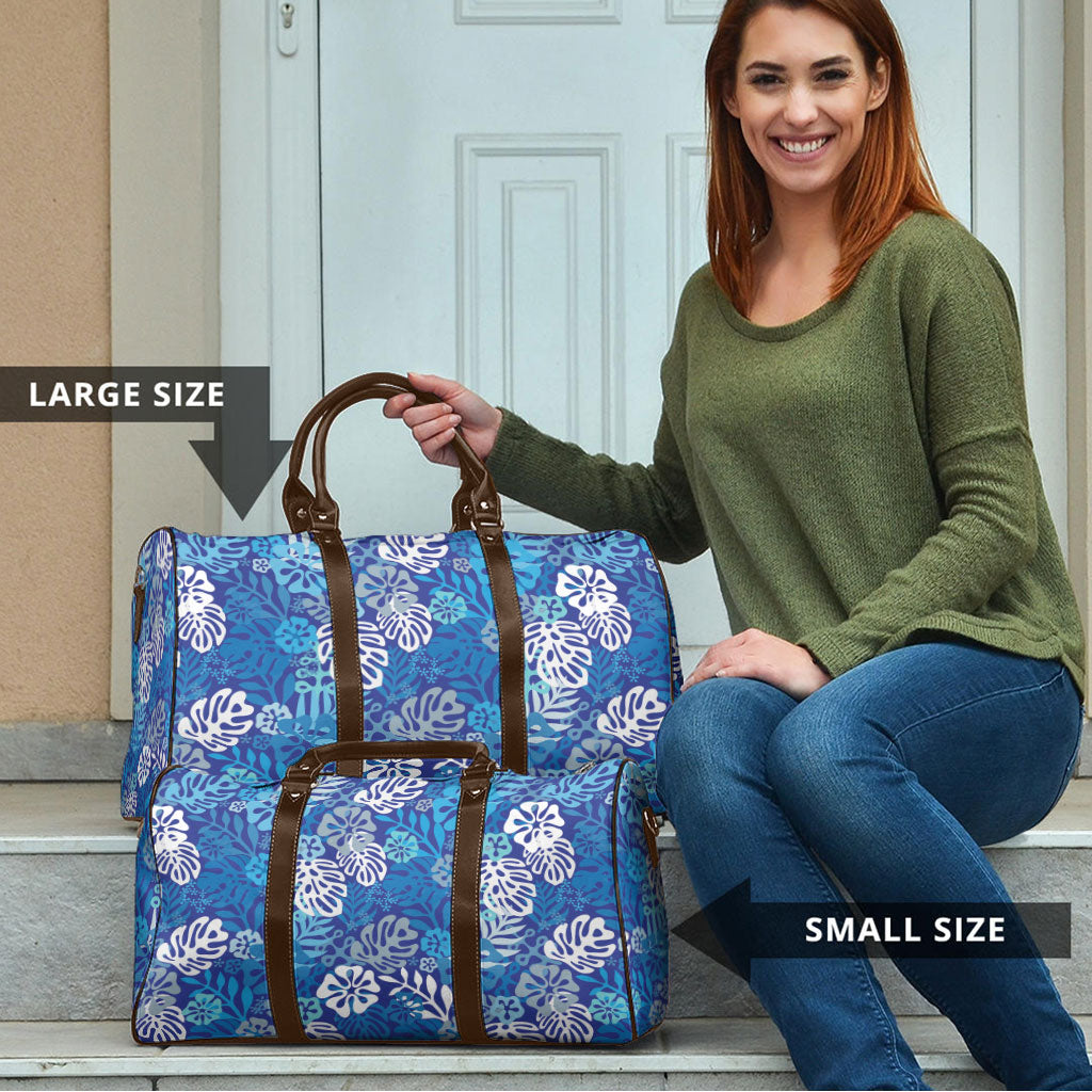 Blue Aloha Hawaiian Travel Bag Monstera Hibiscus Tropical Pattern LT19 - Polynesian Pride