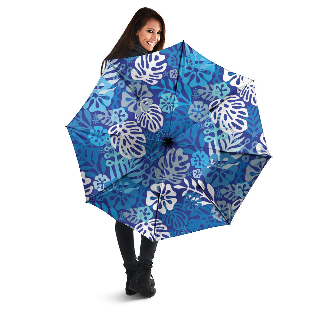 Blue Aloha Hawaiian Umbrella Monstera Hibiscus Tropical Pattern LT19 - Polynesian Pride