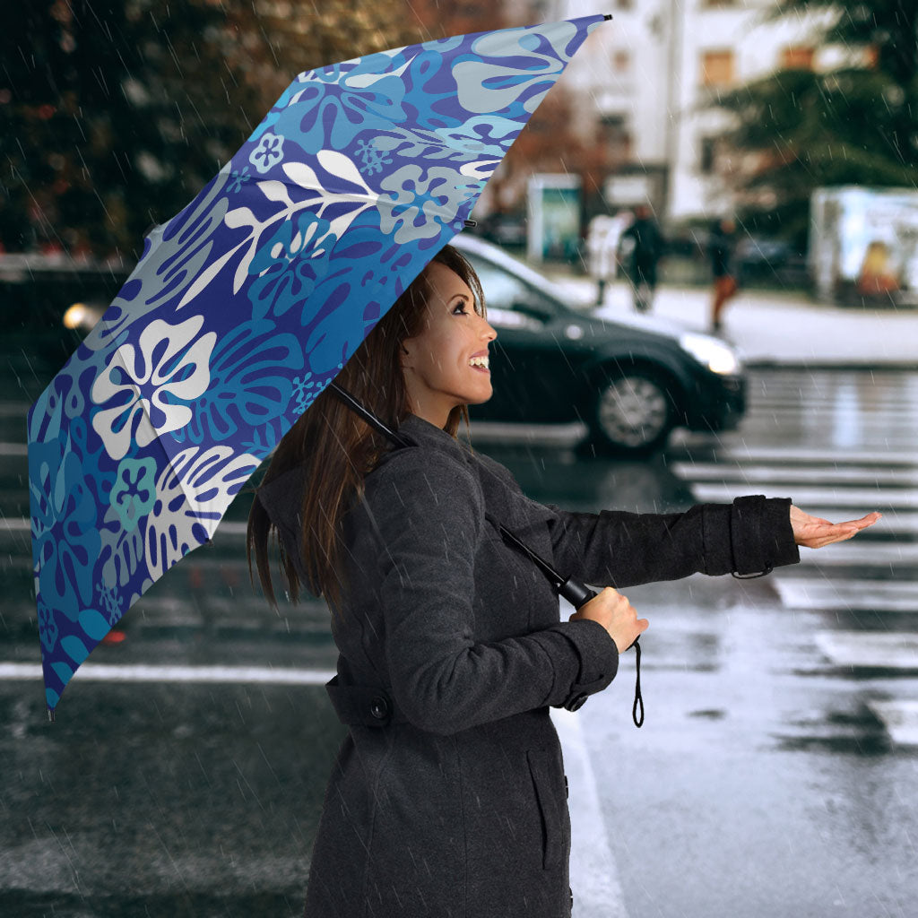 Blue Aloha Hawaiian Umbrella Monstera Hibiscus Tropical Pattern LT19 - Polynesian Pride