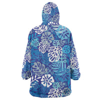 Blue Aloha Hawaiian Wearable Blanket Hoodie Monstera Hibiscus Tropical Pattern LT19 - Polynesian Pride
