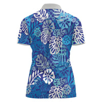 Blue Aloha Hawaiian Women Polo Shirt Monstera Hibiscus Tropical Pattern LT19 - Polynesian Pride