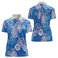 Blue Aloha Hawaiian Women Polo Shirt Monstera Hibiscus Tropical Pattern LT19 - Polynesian Pride