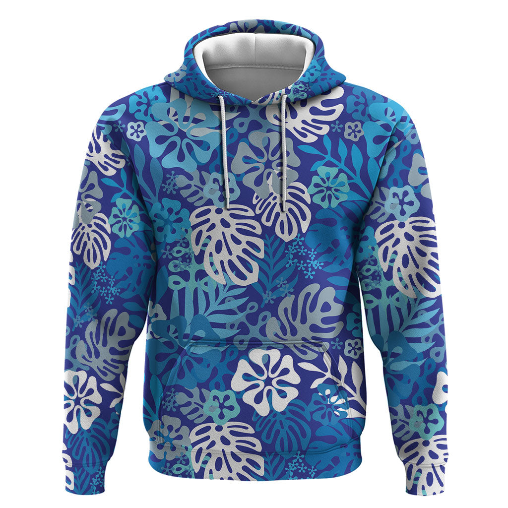 Blue Aloha Hawaiian Zip Hoodie Monstera Hibiscus Tropical Pattern LT19 Pullover Hoodie Blue - Polynesian Pride