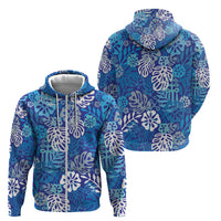 Blue Aloha Hawaiian Zip Hoodie Monstera Hibiscus Tropical Pattern LT19 - Polynesian Pride