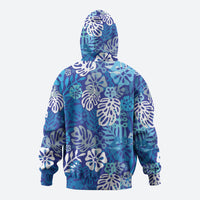 Blue Aloha Hawaiian Zip Hoodie Monstera Hibiscus Tropical Pattern LT19 - Polynesian Pride