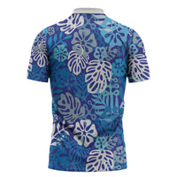 Blue Aloha Hawaiian Zipper Polo Shirt Monstera Hibiscus Tropical Pattern LT19 - Polynesian Pride