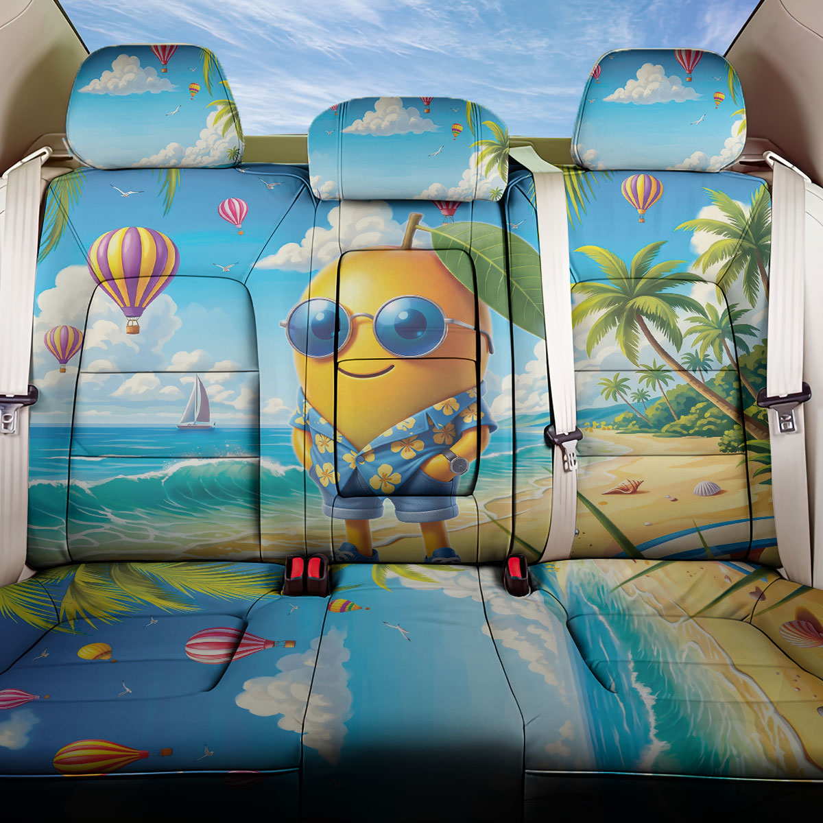 Funny Hawaii Mango Back Car Seat Cover Tropical Summer Beach Mascot Vacation LT19 One Size Blue - Polynesian Pride