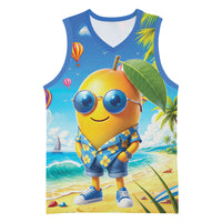 Funny Hawaii Mango Basketball Jersey Tropical Summer Beach Mascot Vacation LT19 Unisex Blue - Polynesian Pride