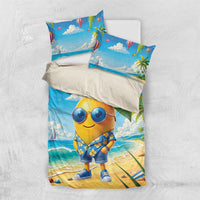 Funny Hawaii Mango Bedding Set Tropical Summer Beach Mascot Vacation LT19 US Twin 172cm x 218cm Blue - Polynesian Pride