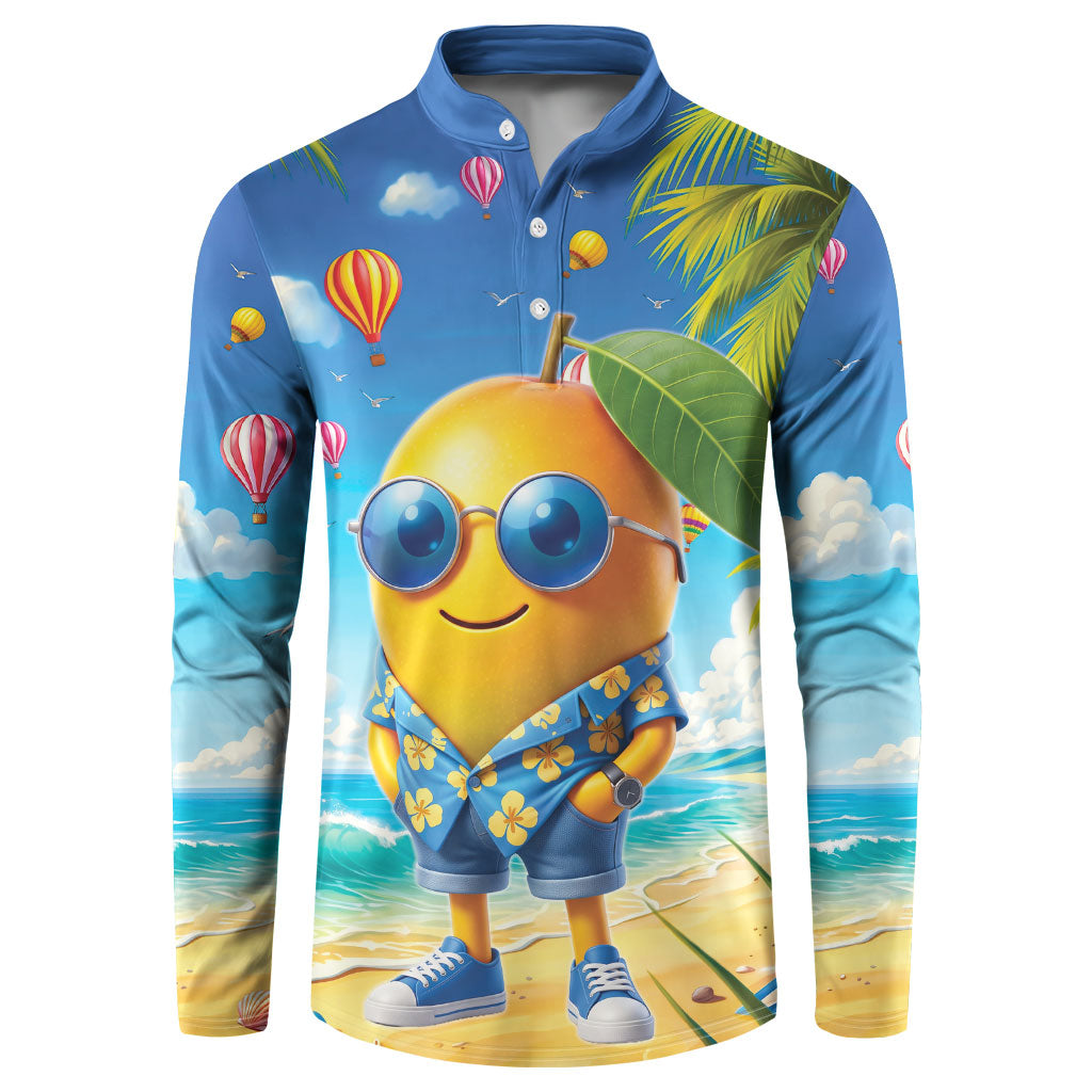 Funny Hawaii Mango Button Sweatshirt Tropical Summer Beach Mascot Vacation LT19 Blue - Polynesian Pride