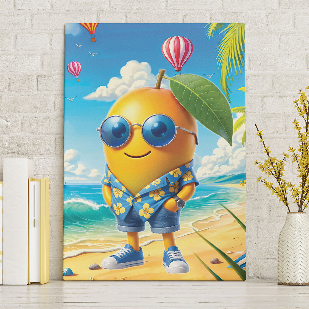 Funny Hawaii Mango Canvas Wall Art Tropical Summer Beach Mascot Vacation LT19 Without Frame Blue - Polynesian Pride