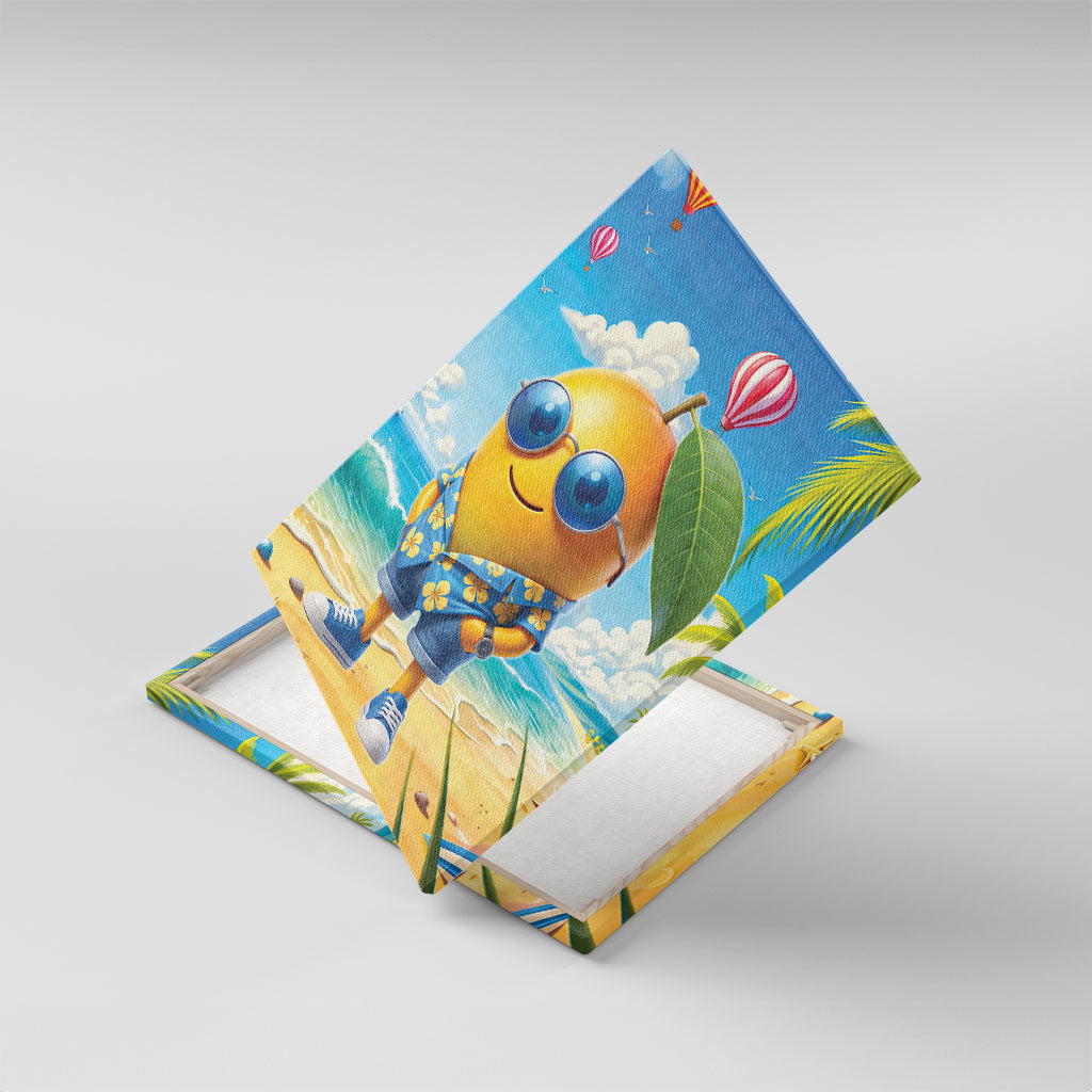 Funny Hawaii Mango Canvas Wall Art Tropical Summer Beach Mascot Vacation LT19 With Frame Blue - Polynesian Pride