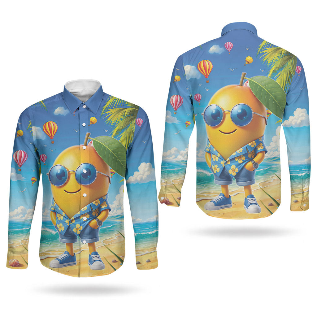 Funny Hawaii Mango Couples Matching Long Sleeve Bodycon Dress and Long Sleeve Button Shirt Tropical Summer Beach Mascot Vacation LT19 - Polynesian Pride