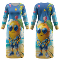 Funny Hawaii Mango Couples Matching Long Sleeve Bodycon Dress and Long Sleeve Button Shirt Tropical Summer Beach Mascot Vacation LT19 - Polynesian Pride