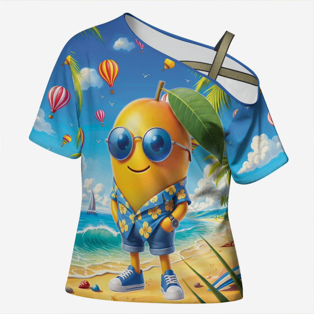 Funny Hawaii Mango Cross Shoulder Shirt Tropical Summer Beach Mascot Vacation LT19 Female Blue - Polynesian Pride