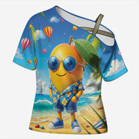 Funny Hawaii Mango Cross Shoulder Shirt Tropical Summer Beach Mascot Vacation LT19 Female Blue - Polynesian Pride