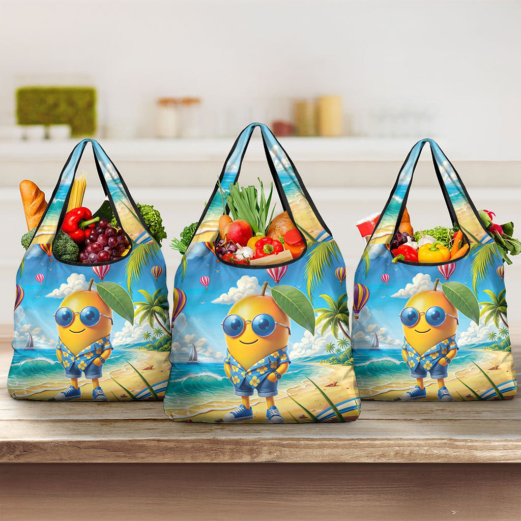 Funny Hawaii Mango Grocery Bag Tropical Summer Beach Mascot Vacation LT19 3-pack One Size Blue - Polynesian Pride