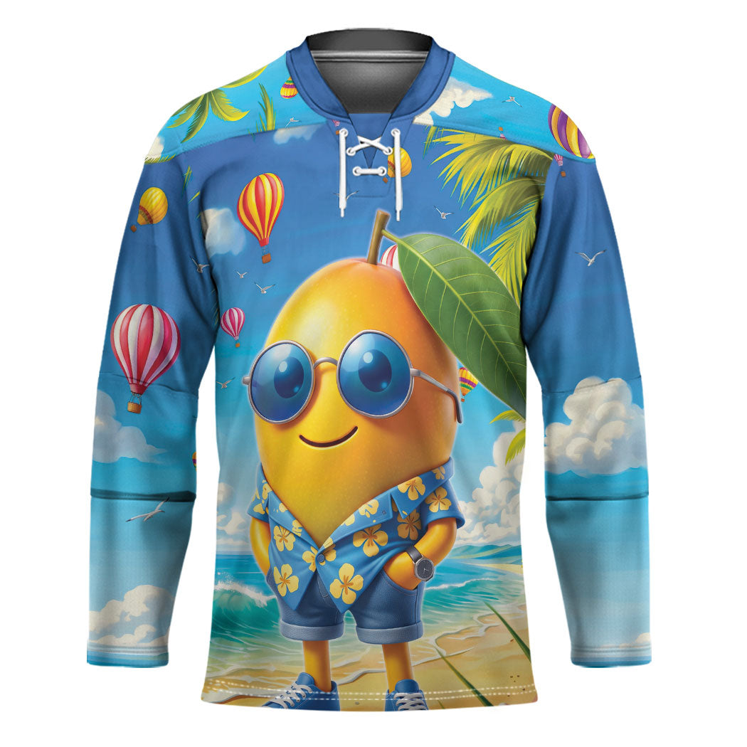 Funny Hawaii Mango Hockey Jersey Tropical Summer Beach Mascot Vacation LT19 Unisex Blue - Polynesian Pride