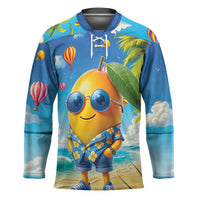 Funny Hawaii Mango Hockey Jersey Tropical Summer Beach Mascot Vacation LT19 Unisex Blue - Polynesian Pride