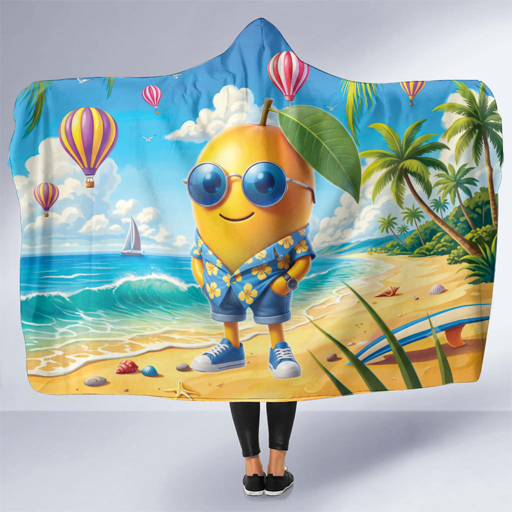 Funny Hawaii Mango Hooded Blanket Tropical Summer Beach Mascot Vacation LT19 One Size Blue - Polynesian Pride