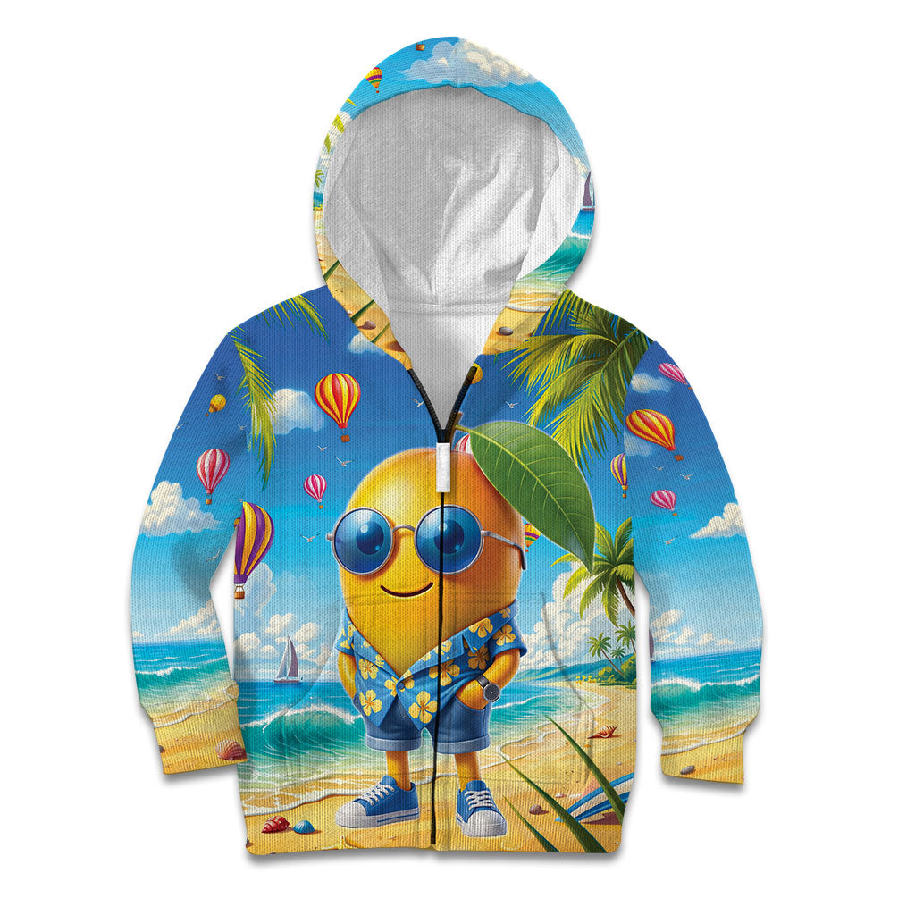 Funny Hawaii Mango Kid Hoodie Tropical Summer Beach Mascot Vacation LT19 Zip Hoodie Blue - Polynesian Pride