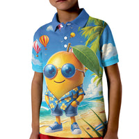 Funny Hawaii Mango Kid Polo Shirt Tropical Summer Beach Mascot Vacation LT19 Kid Blue - Polynesian Pride