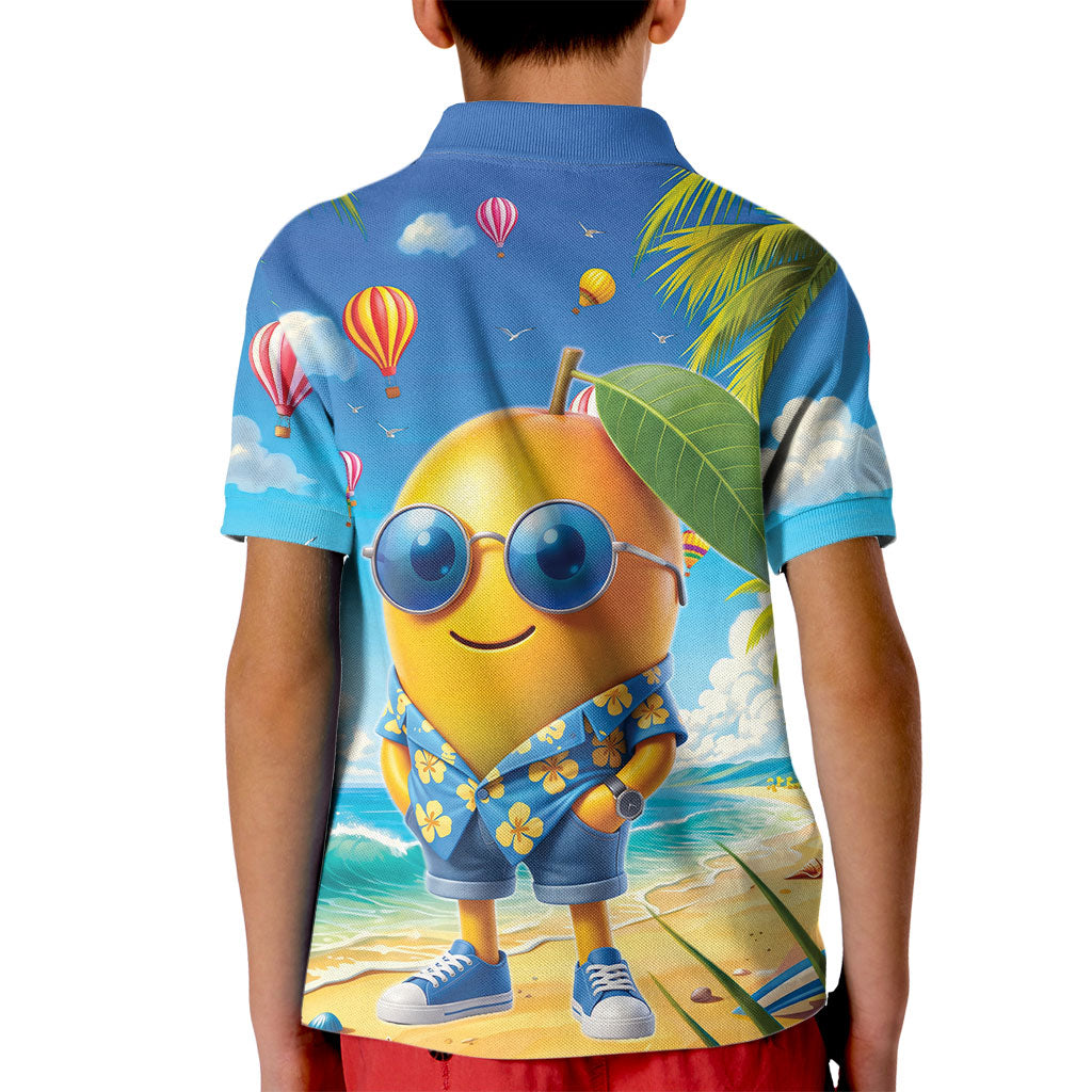 Funny Hawaii Mango Kid Polo Shirt Tropical Summer Beach Mascot Vacation LT19 - Polynesian Pride