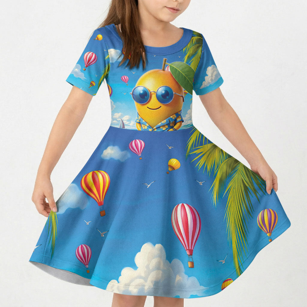 Funny Hawaii Mango Kid Short Sleeve Dress Tropical Summer Beach Mascot Vacation LT19 KID Blue - Polynesian Pride