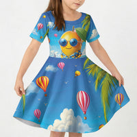 Funny Hawaii Mango Kid Short Sleeve Dress Tropical Summer Beach Mascot Vacation LT19 KID Blue - Polynesian Pride