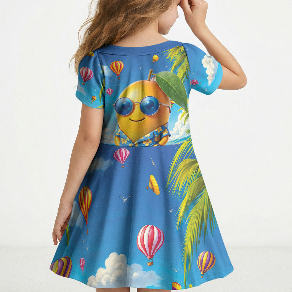 Funny Hawaii Mango Kid Short Sleeve Dress Tropical Summer Beach Mascot Vacation LT19 - Polynesian Pride