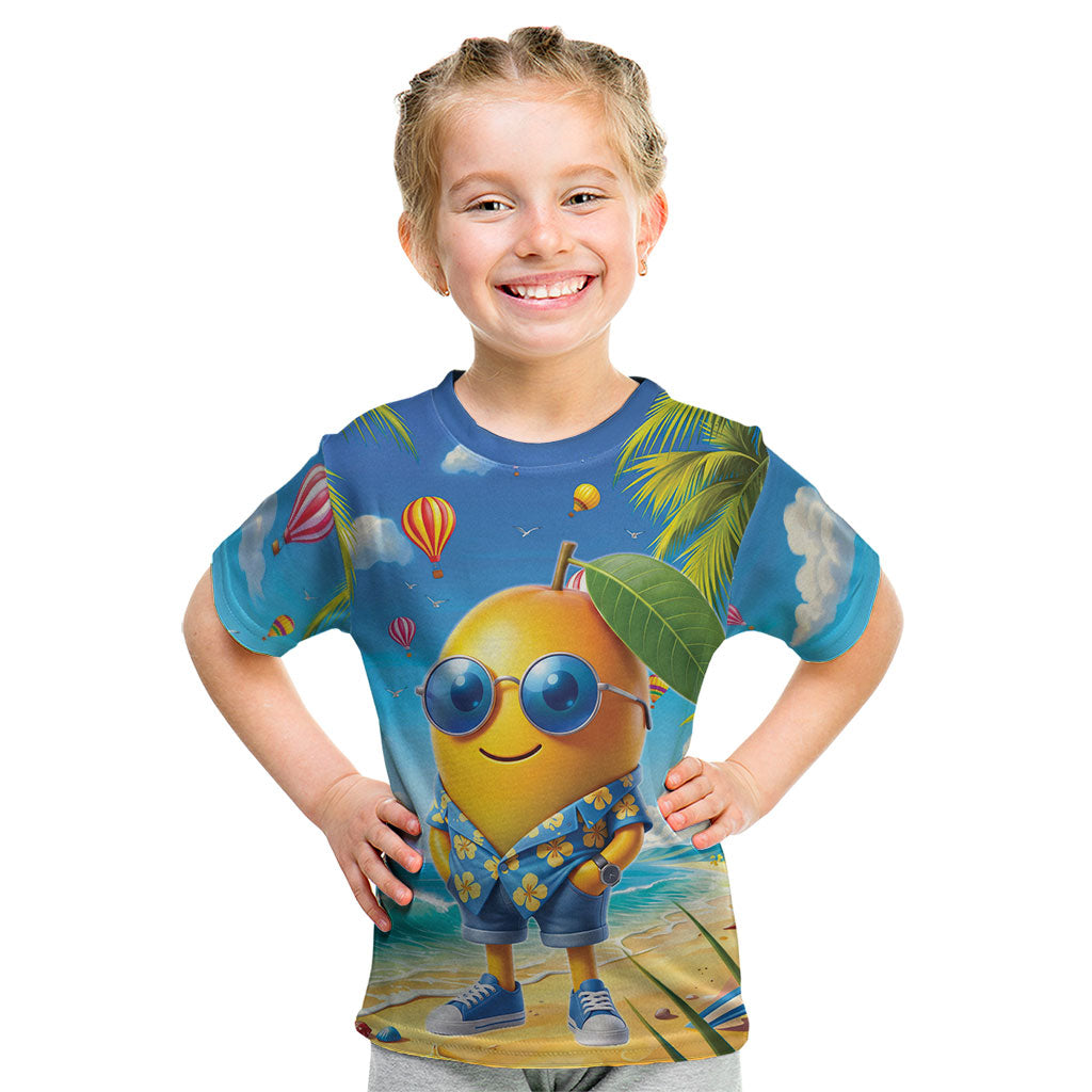 Funny Hawaii Mango Kid T Shirt Tropical Summer Beach Mascot Vacation LT19 Blue - Polynesian Pride