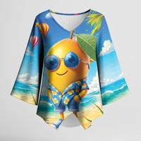 Funny Hawaii Mango Kimono Sleeve Blouse Tropical Summer Beach Mascot Vacation LT19 Female Blue - Polynesian Pride