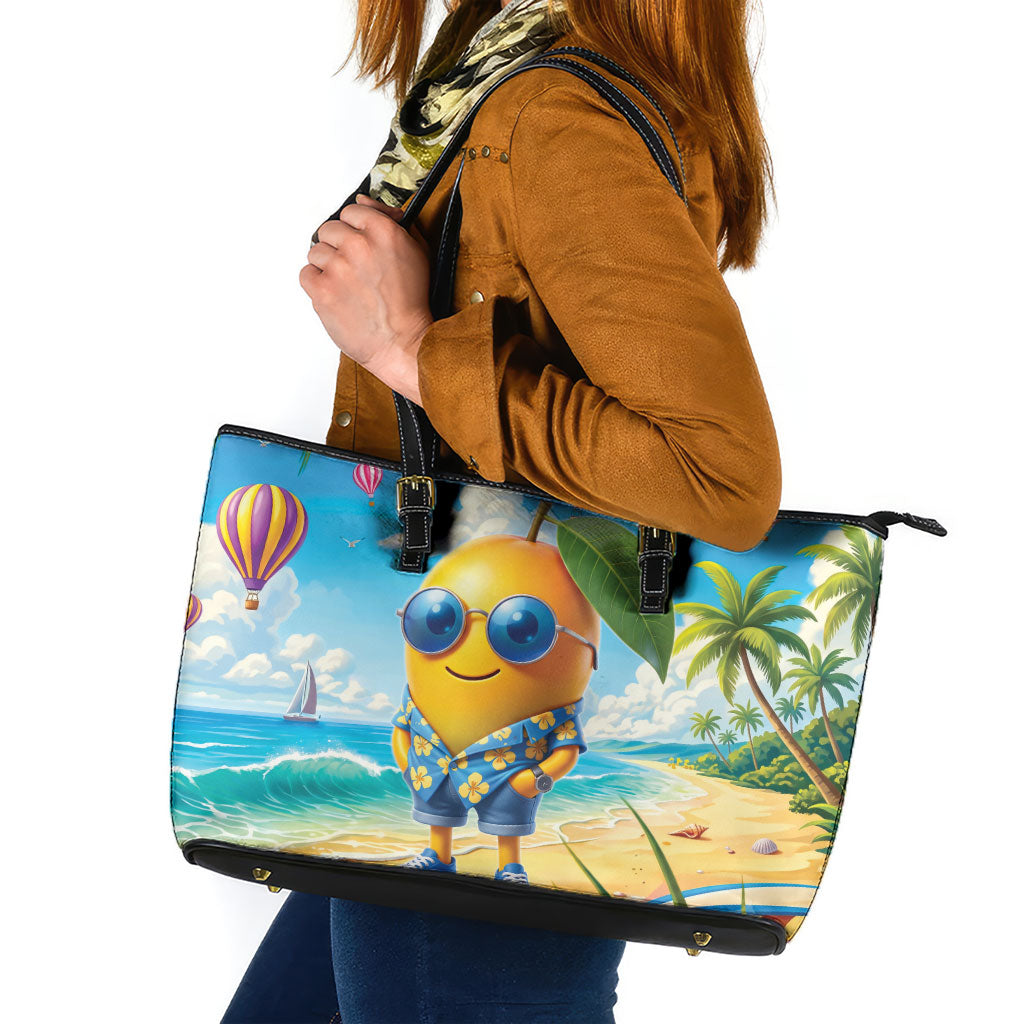 Funny Hawaii Mango Leather Tote Bag Tropical Summer Beach Mascot Vacation LT19 Blue - Polynesian Pride