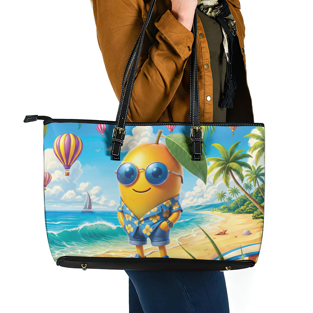 Funny Hawaii Mango Leather Tote Bag Tropical Summer Beach Mascot Vacation LT19 - Polynesian Pride