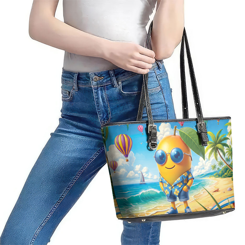 Funny Hawaii Mango Leather Tote Bag Tropical Summer Beach Mascot Vacation LT19 - Polynesian Pride