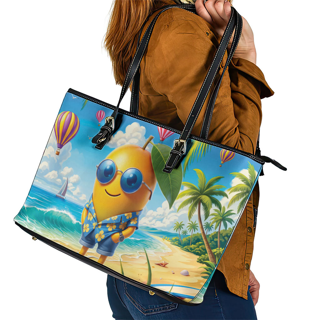 Funny Hawaii Mango Leather Tote Bag Tropical Summer Beach Mascot Vacation LT19 - Polynesian Pride