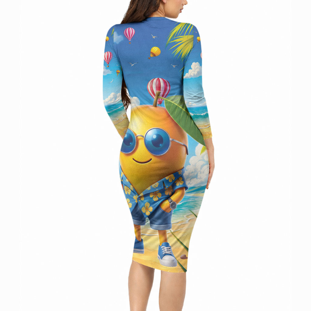 Funny Hawaii Mango Long Sleeve Bodycon Dress Tropical Summer Beach Mascot Vacation LT19 - Polynesian Pride