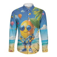Funny Hawaii Mango Long Sleeve Button Shirt Tropical Summer Beach Mascot Vacation LT19 Unisex Blue - Polynesian Pride