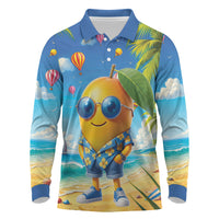 Funny Hawaii Mango Long Sleeve Polo Shirt Tropical Summer Beach Mascot Vacation LT19 Blue - Polynesian Pride