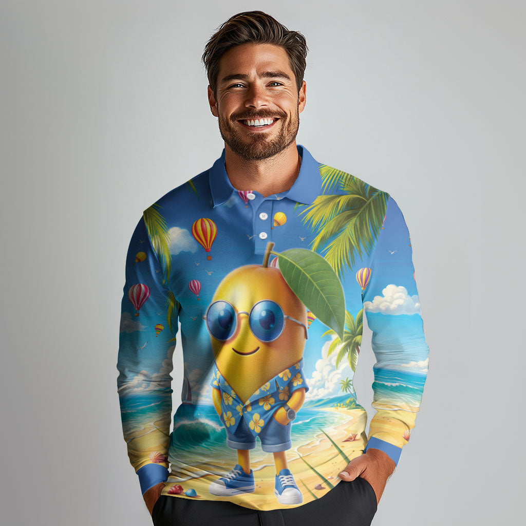 Funny Hawaii Mango Long Sleeve Polo Shirt Tropical Summer Beach Mascot Vacation LT19 - Polynesian Pride