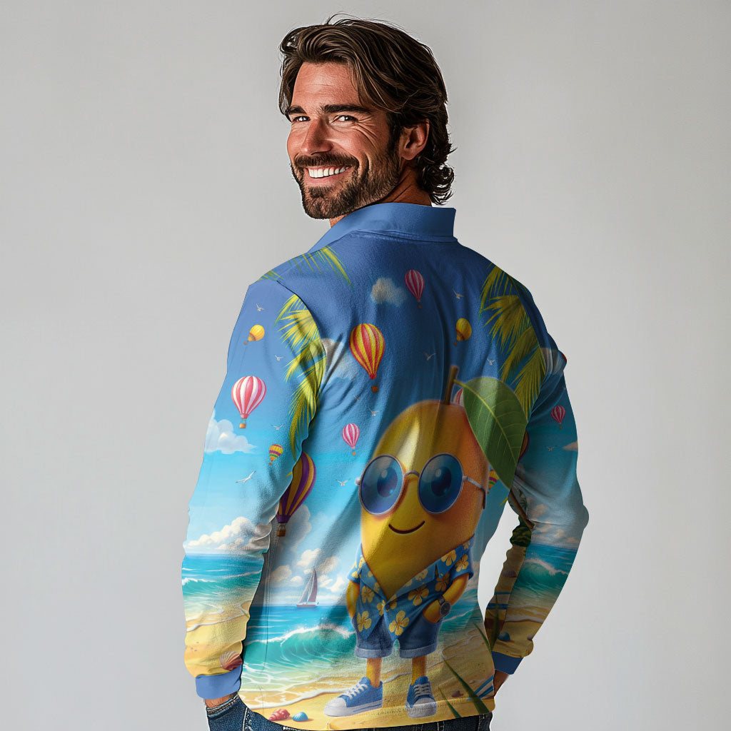 Funny Hawaii Mango Long Sleeve Polo Shirt Tropical Summer Beach Mascot Vacation LT19 - Polynesian Pride
