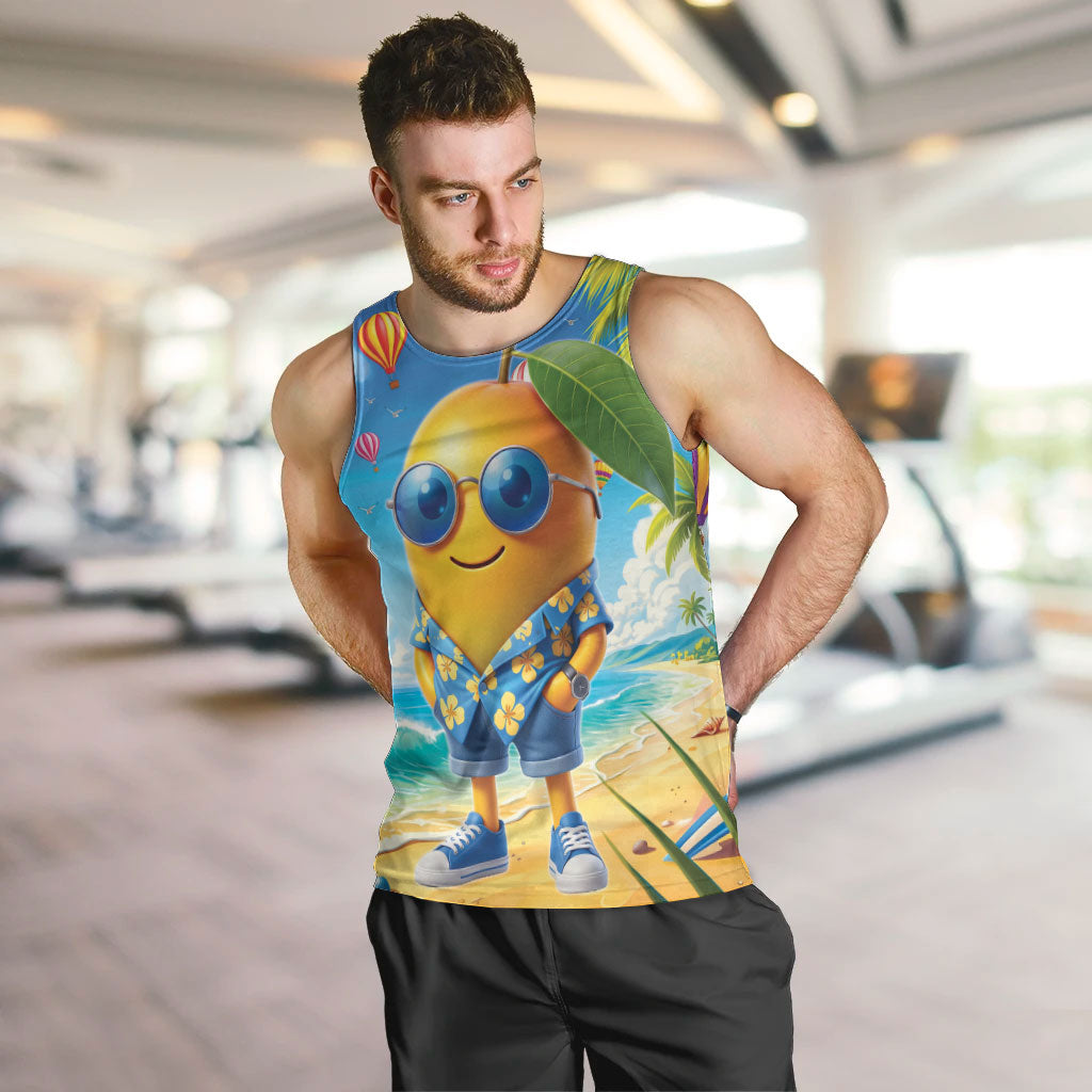 Funny Hawaii Mango Men Tank Top Tropical Summer Beach Mascot Vacation LT19 Blue - Polynesian Pride